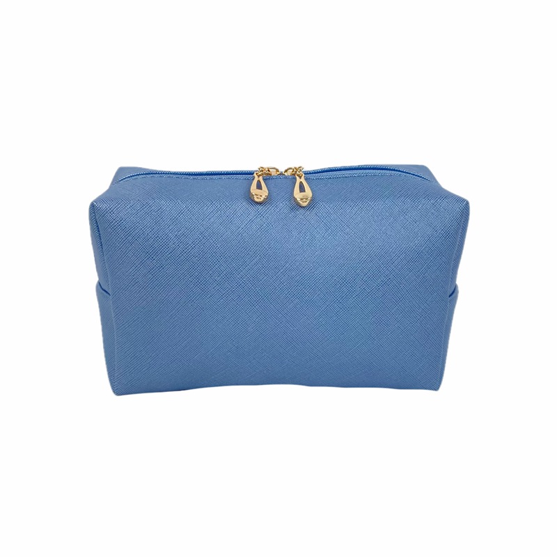 Customizable Blue Leather Cosmetic Bag for Professionals
